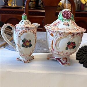 Mid century vintage Floral Ceramic cream and sugar set